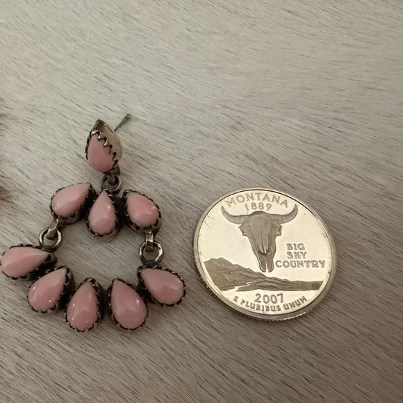 ❤️ Queen Pink Conch Navajo Style Statement 925 Dangle Chandelier Earrings 20.4Gm - Picture 9 of 12